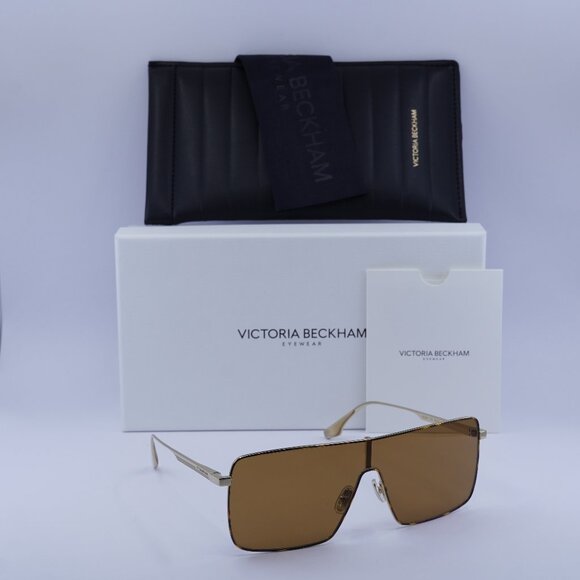 Victoria Beckham VB238S 723 Shield Sunglasses – Gold/Caramel - Picture 1 of 10